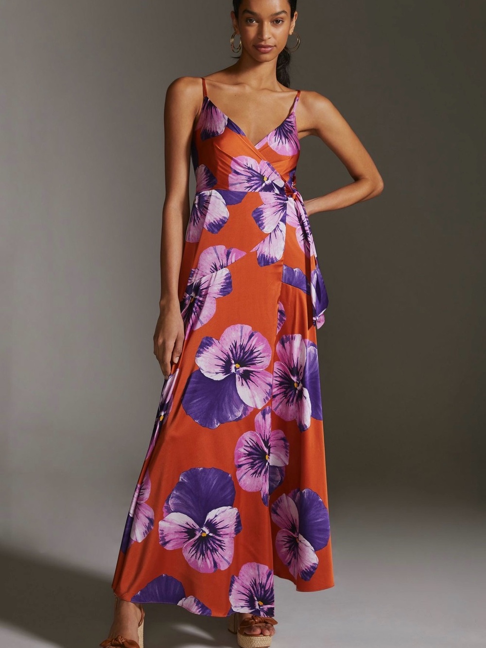 Anthropologie Hutch Floral Wrap Maxi Dress Size Small Copper Orange Purple EUC